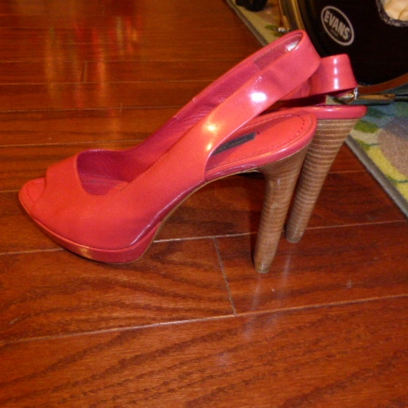 LOUIS VUITTON RED SLINGBACK HEELS SZ 37 OPEN-TOE pumps sandals slides slip-on - Picture 2 of 8